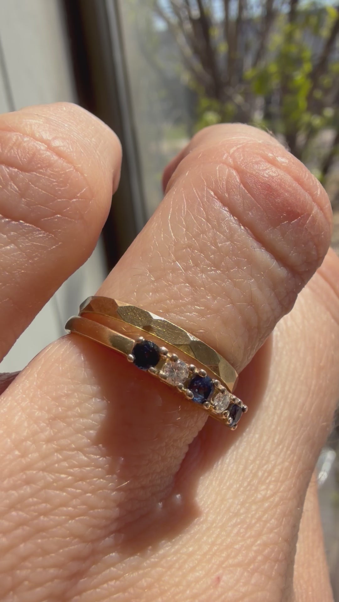faceted band + sapphire diamond stacker