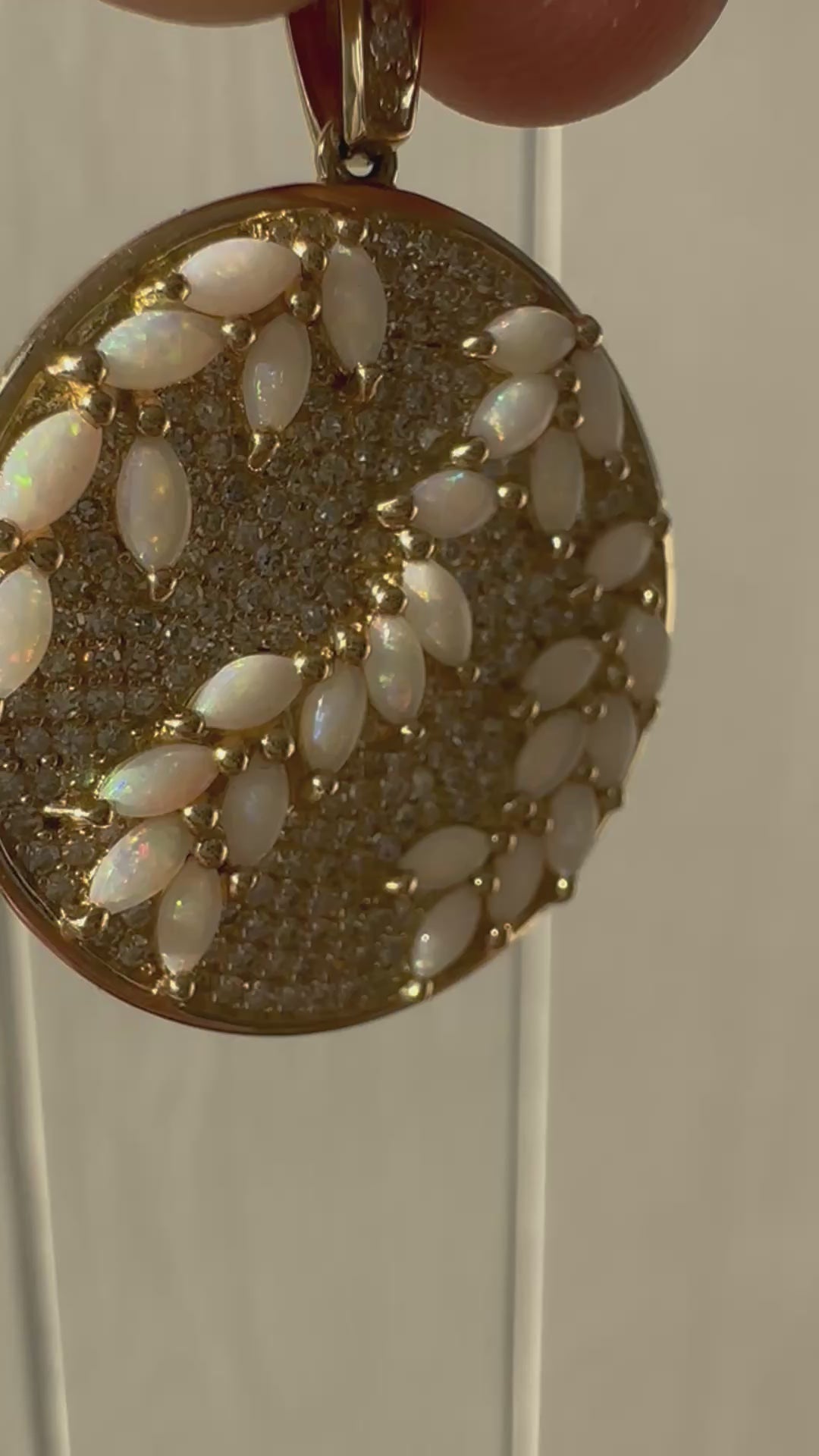 opal and diamond disc pendant by EFFY