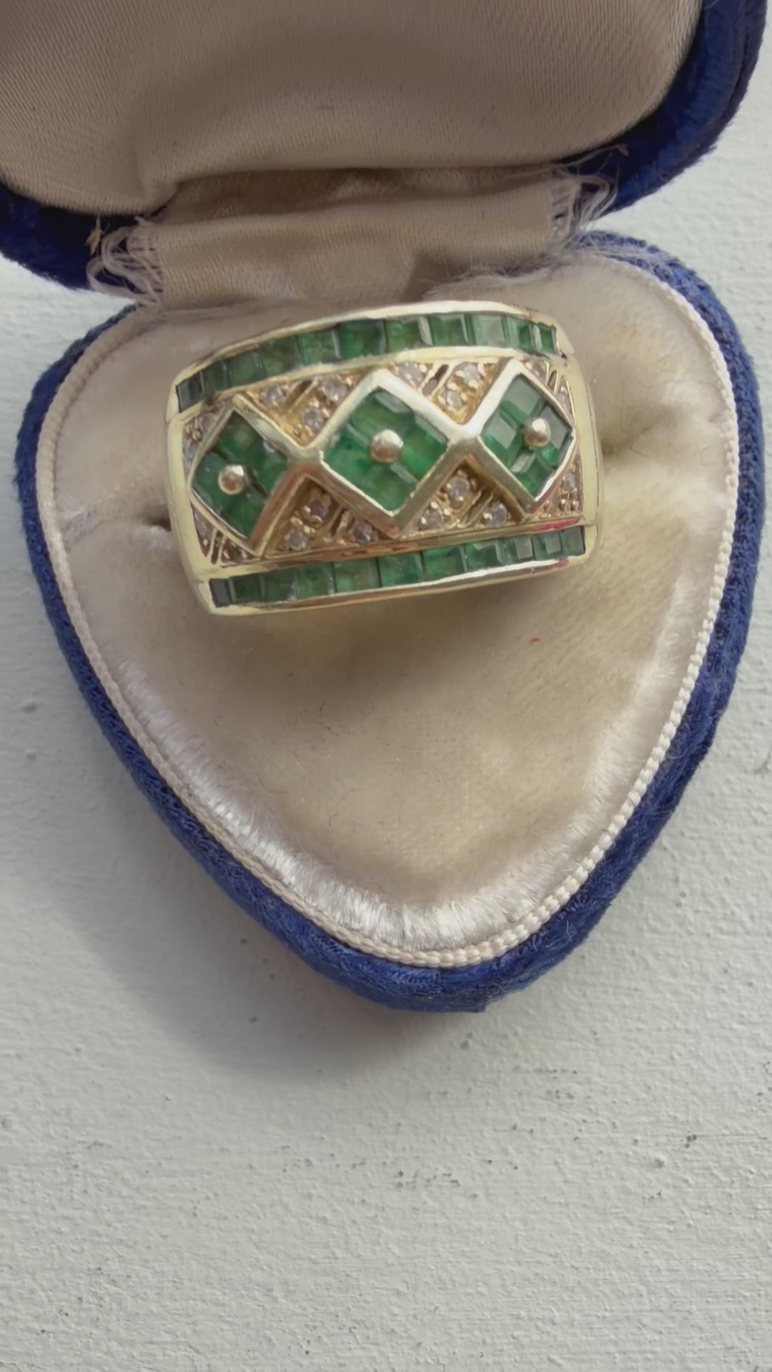 emerald and diamond checkerboard ring