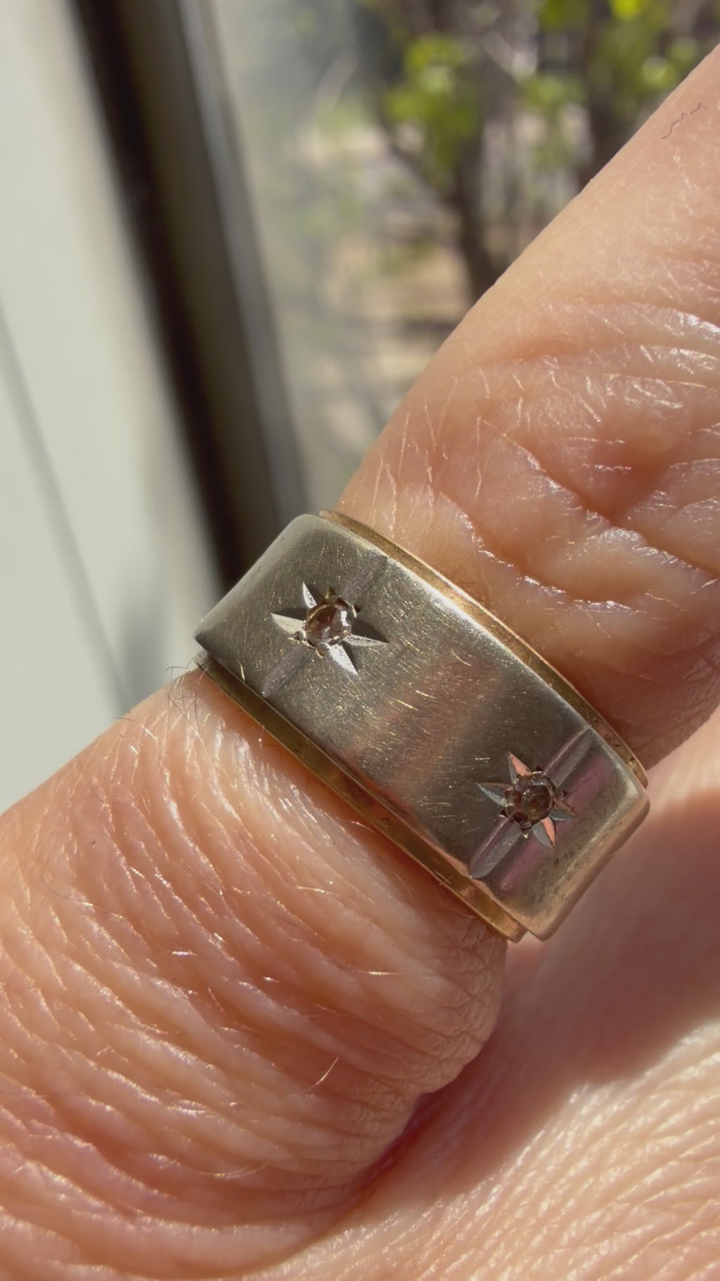 wide two tone star diamond band