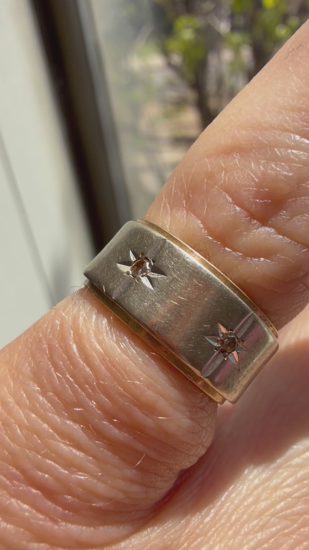 wide two tone star diamond band