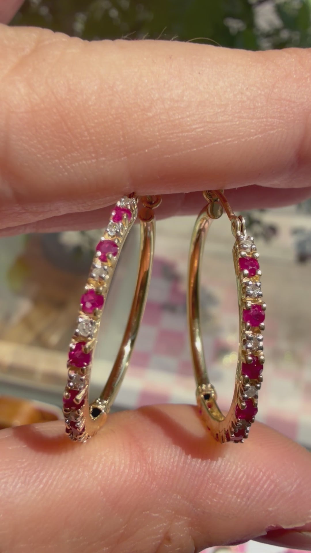 natural ruby and diamond hoops