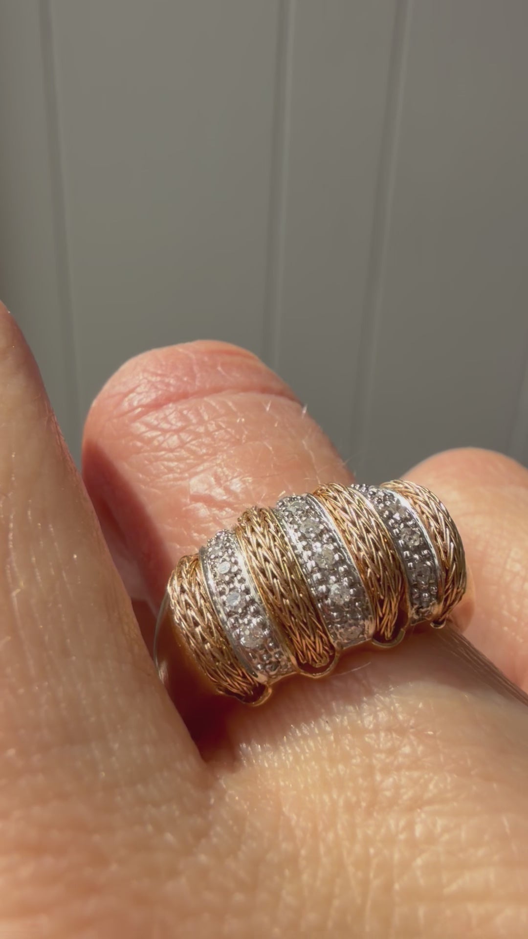 two tone textured diamond dome ring