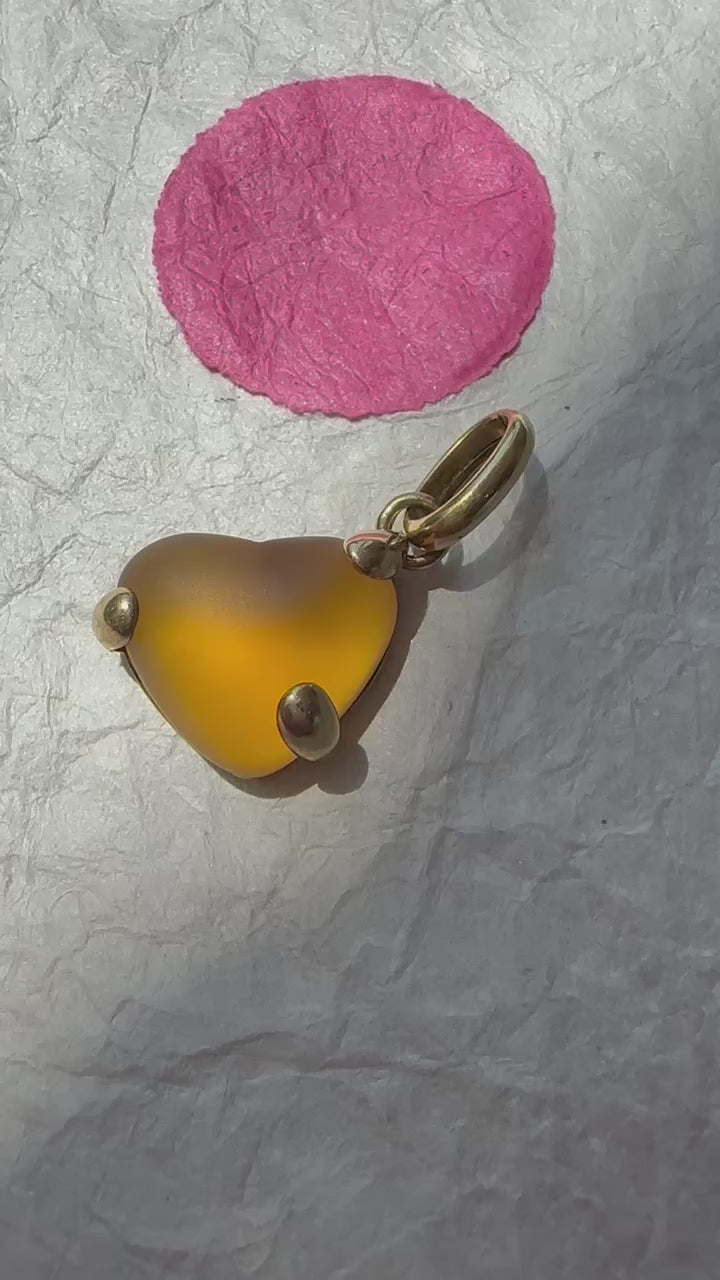 Orange Glass Heart in 18k Pendant