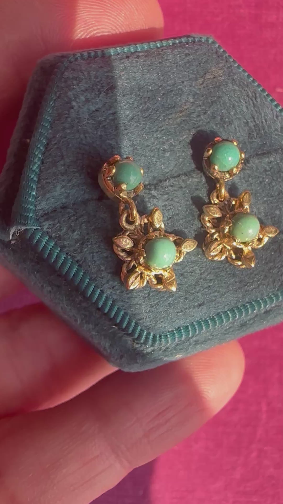 turquoise and gold flower stud dangles