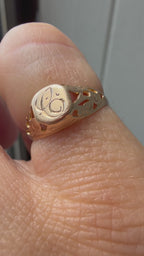 pinky signet with open work and letter C
