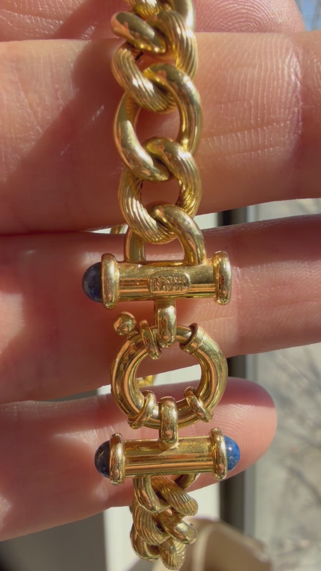 textured curb link bracelet with lapis clasp