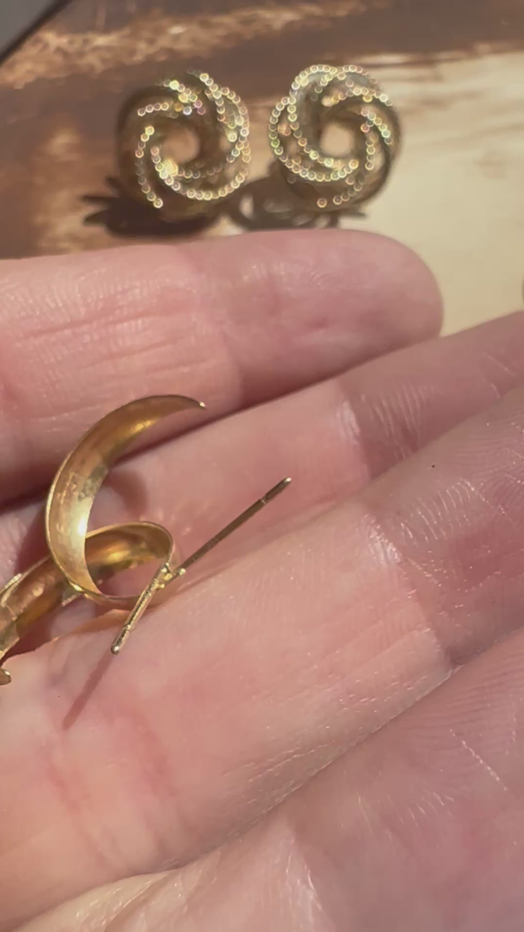 18k gold hammered crescent moon hoops