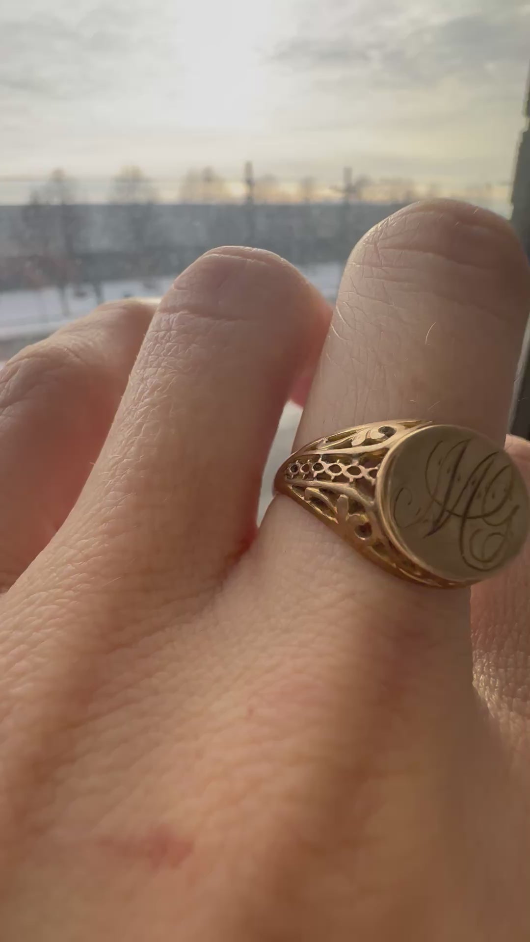east west oval signet engraved MG