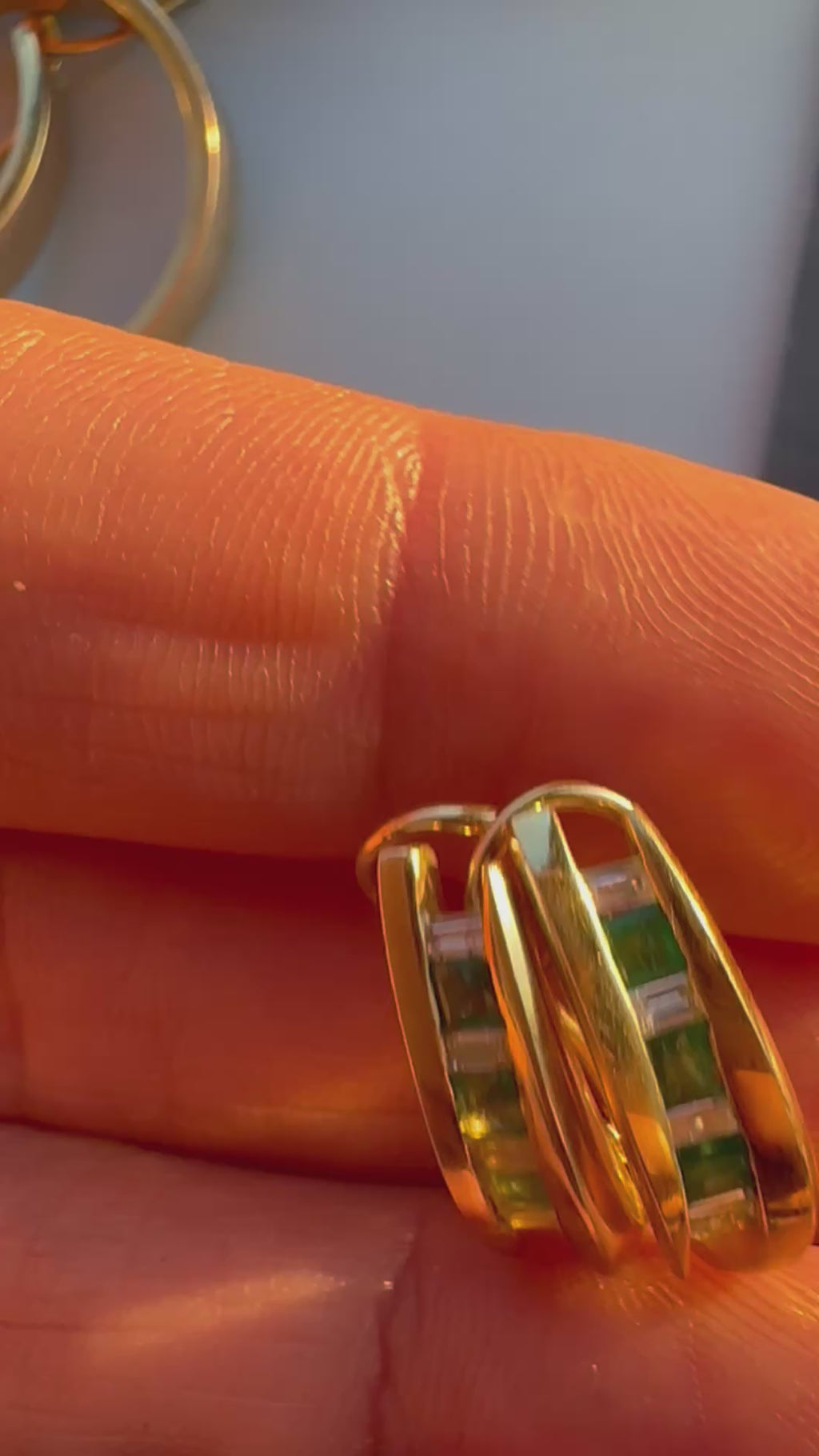 emerald and diamond J hoop