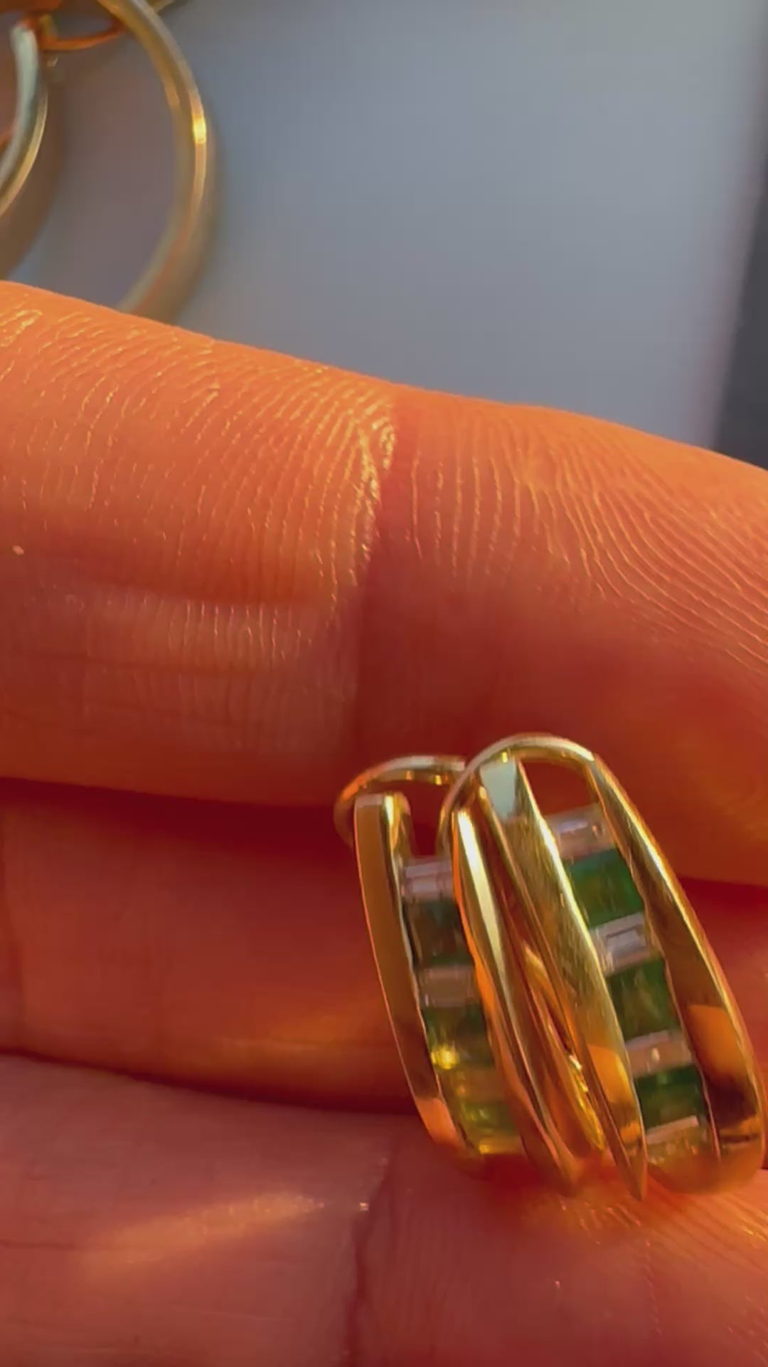 emerald and diamond J hoop