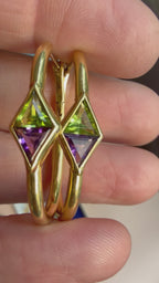 amethyst and peridot 18k gold oval hoop