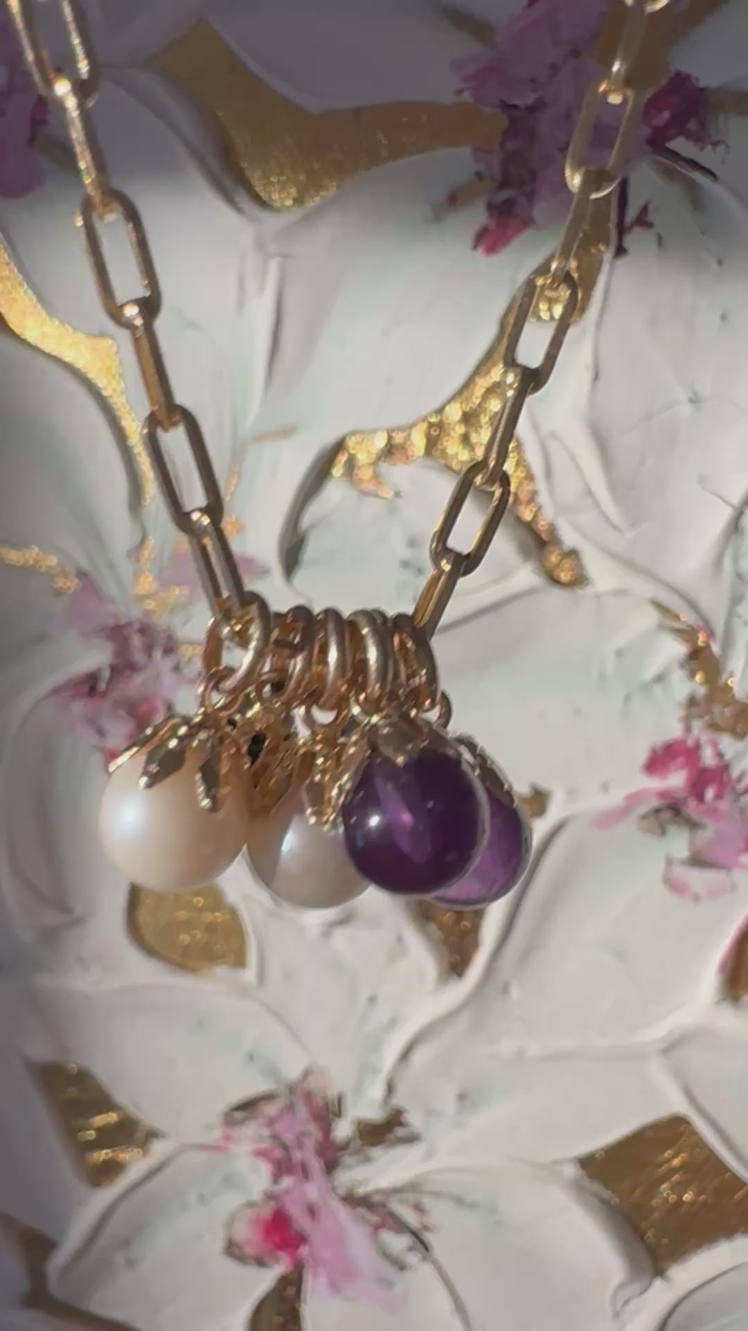 pearl, onyx and amethyst cabochon baubles