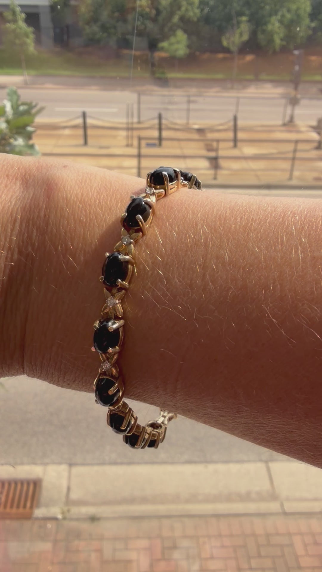onyx cabochon and diamond tennis bracelet