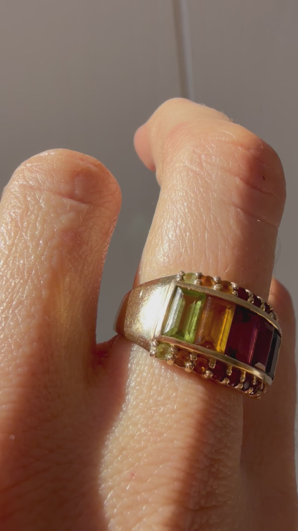 wide rainbow gemstone ring