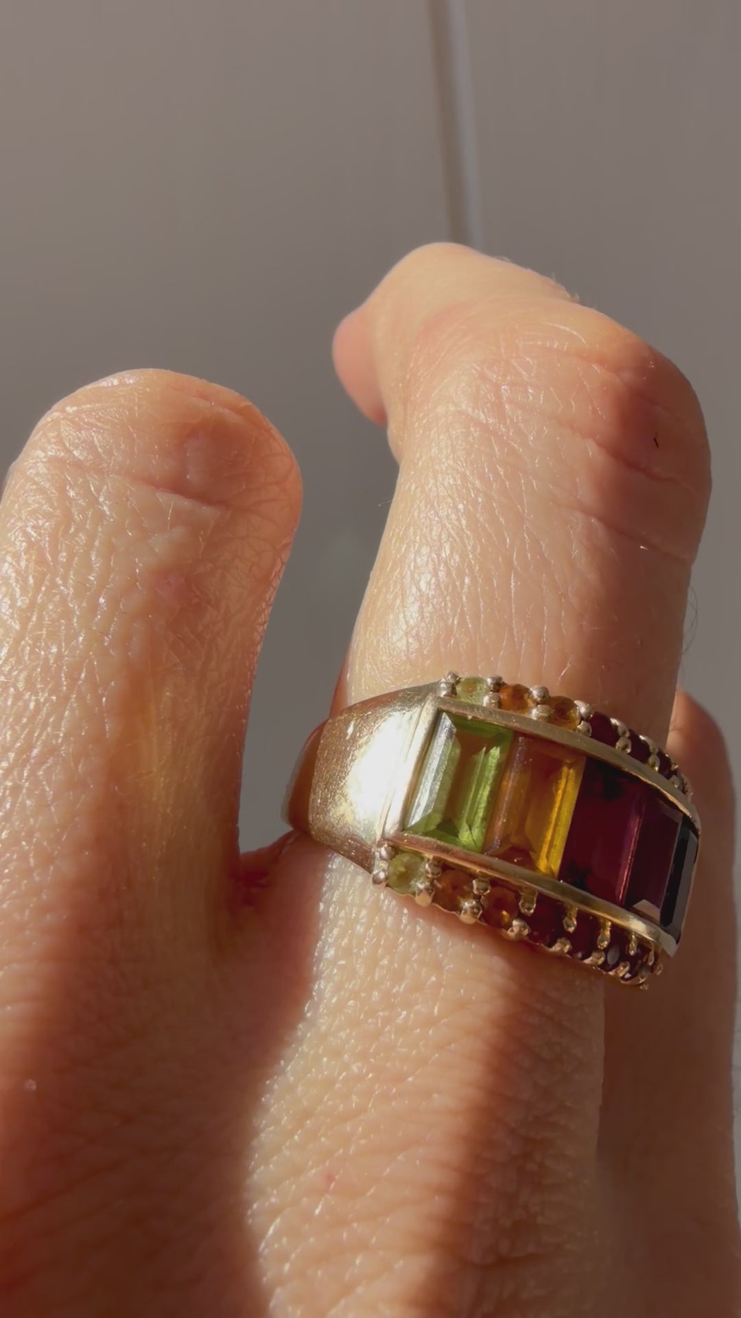 wide rainbow gemstone ring