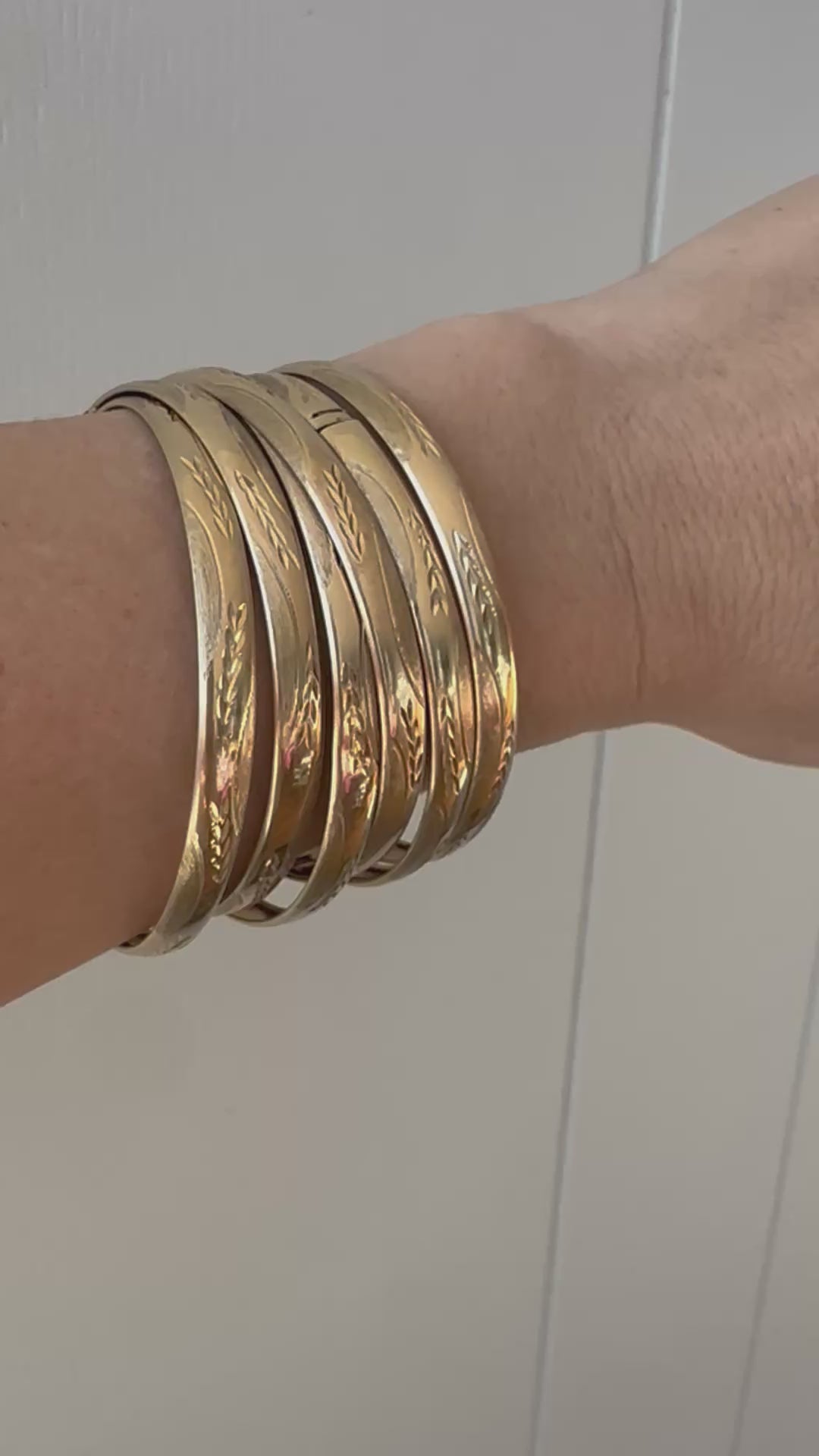 leaf etched 10k gold bangles