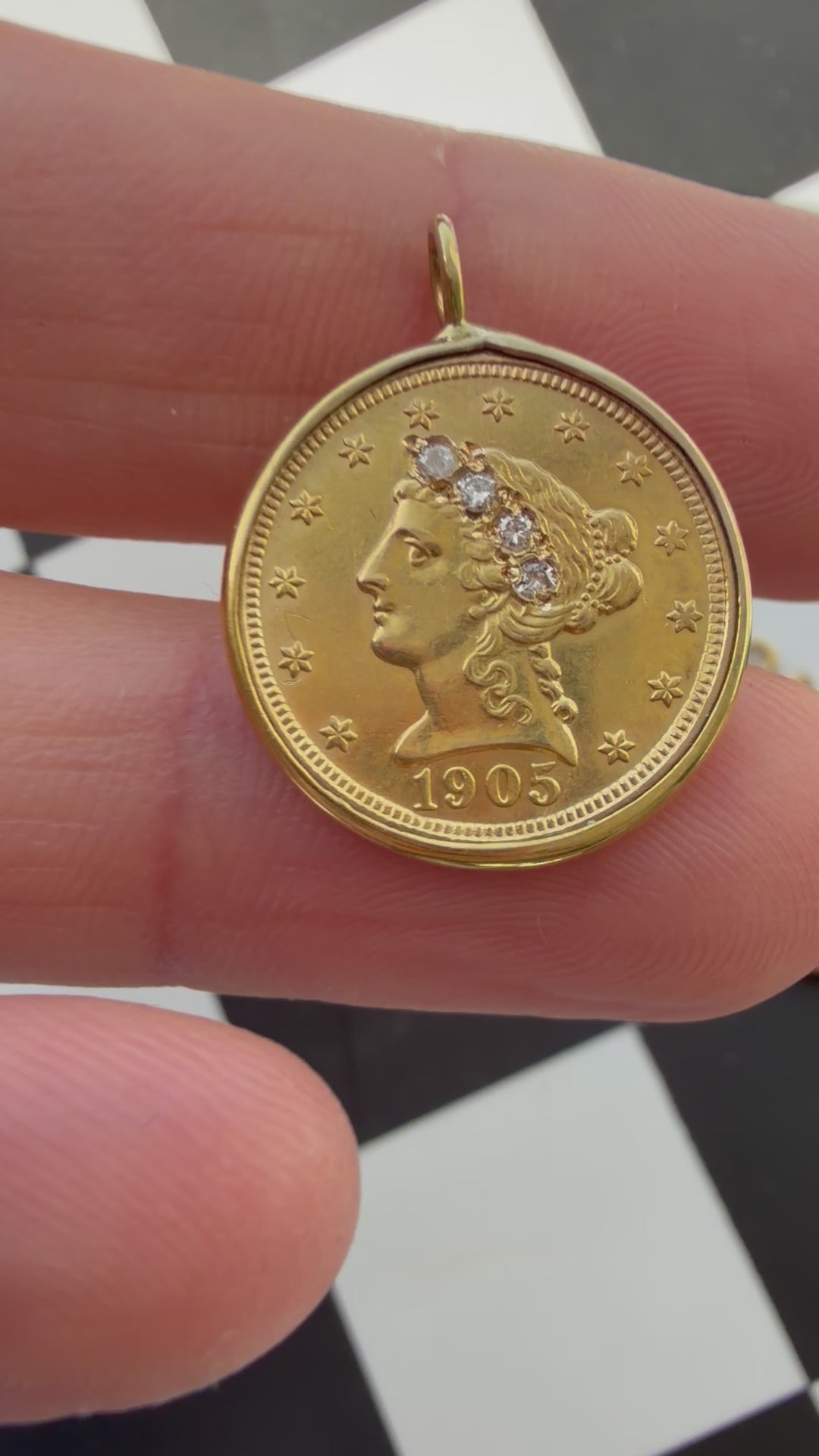 diamond adorned antique US Liberty coins