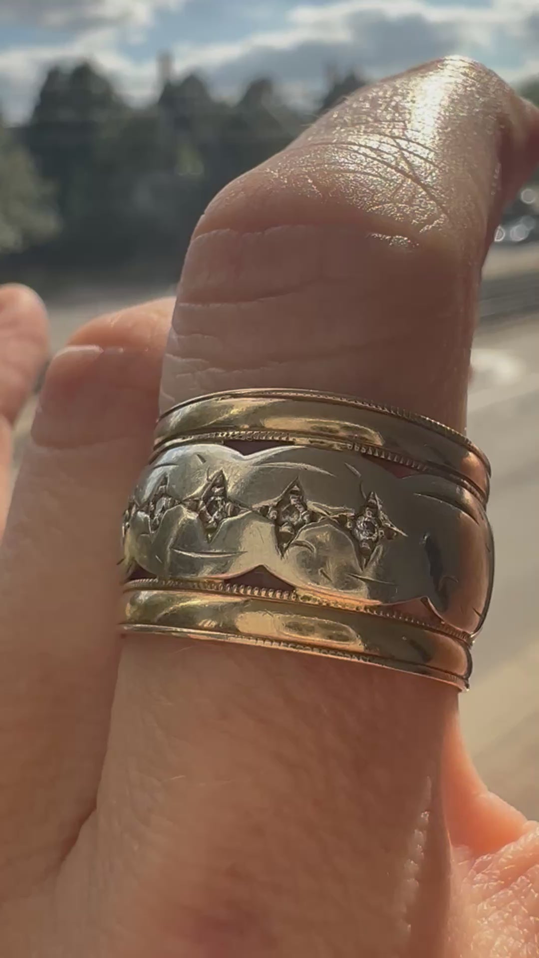 wide two tone band with star set diamonds