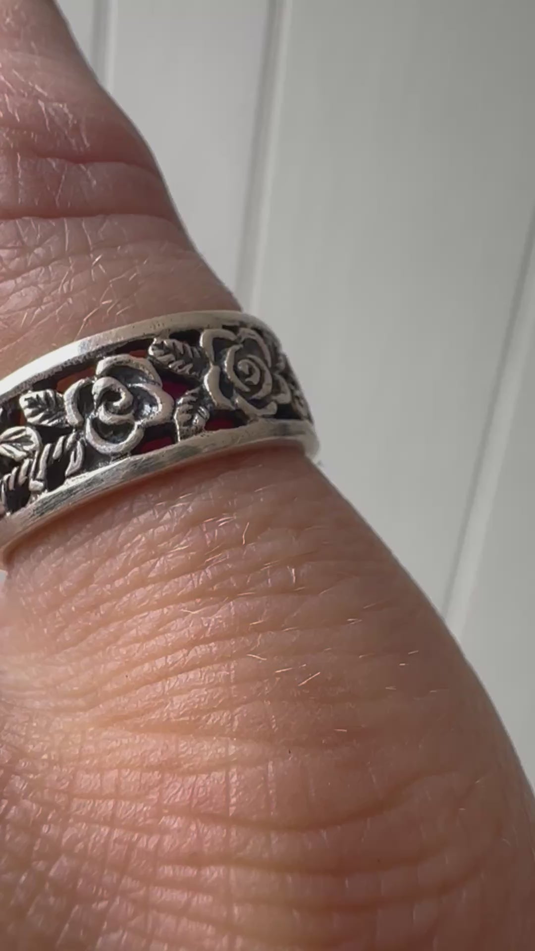 Rose Floral Sterling Silver Band