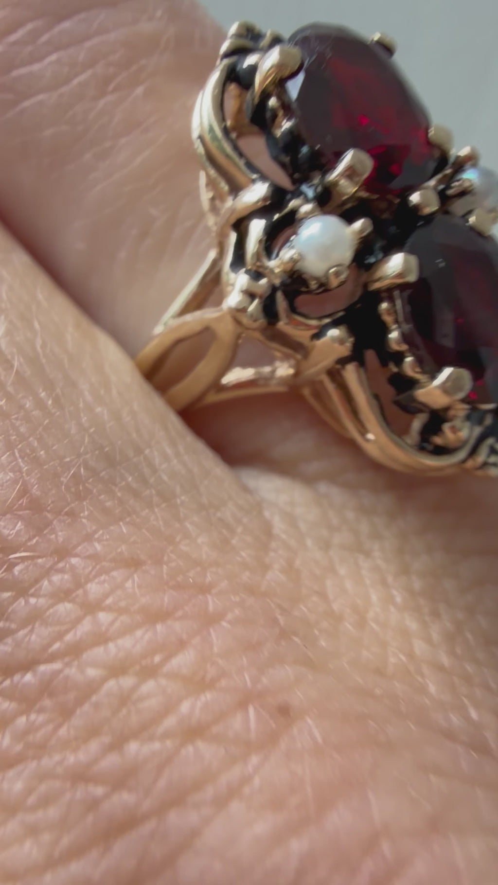 vintage garnet and seed pearl navette ring
